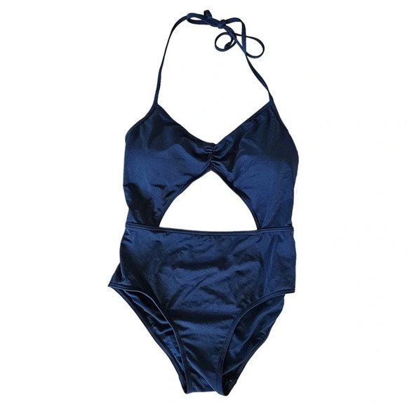 Abercrombie halter cut out one piece bathing suit monokini navy blue XS - Picture 3 of 11